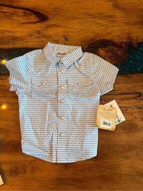 Wrangler Baby Boys' Blue and White Short Sleeve Button-Down Shirt